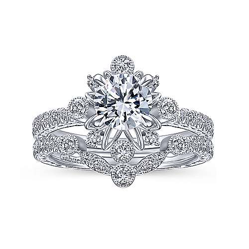 14K White Gold Starburst Halo Round Diamond Engagement Ring - designed by Jewelry Designers Gabriel & Co., New York. Passion, Love & You.