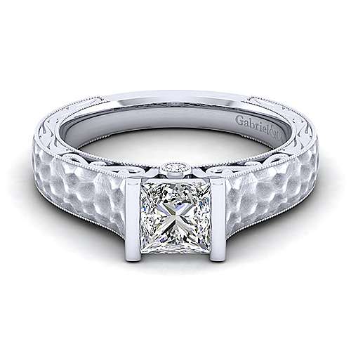 Vintage Inspired 14K White Gold Princess Cut Diamond Engagement Ring - designed by Jewelry Designers Gabriel & Co., New York. Passion, Love & You.