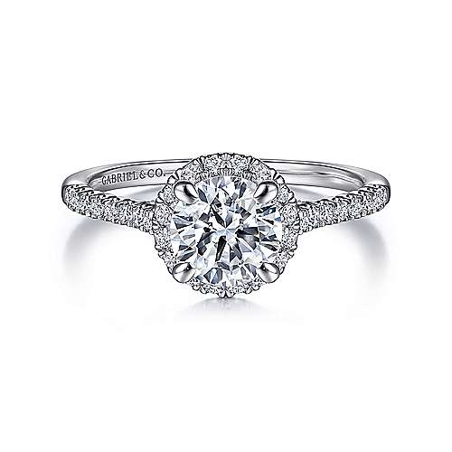14K White Gold Round Halo Diamond Engagement Ring - designed by Jewelry Designers Gabriel & Co., New York. Passion, Love & You.